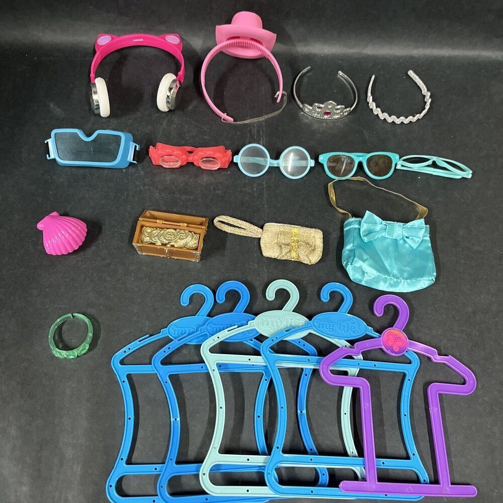 19 Accessories 18” Dolls Purses Headbands Headphones Goggles‎ Sunglasses Hangers